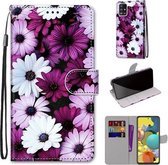 Voor Samsung Galaxy A51 5G Gekleurde tekening Cross Texture Horizontale Flip PU lederen tas met houder & kaartsleuven & portemonnee & lanyard (Chrysanthemum Pink White Purple)