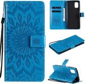 Voor Samsung Galaxy M51 Geperst Afdrukken Zonnebloem Patroon Horizontale Flip PU Lederen Case met Houder & Kaartsleuven & Portemonnee & Lanyard (Blauw)