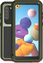 Voor Samsung Galaxy A21 (Amerikaanse versie) LIEFDE MEI metalen schokbestendige waterdichte stofdichte beschermhoes met glas (legergroen)