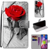 Voor Samsung Galaxy M51 Gekleurde Tekening Cross Textuur Horizontale Flip PU Lederen Case met Houder & Kaartsleuven & Portemonnee & Lanyard (Rode Roos Op Houten)