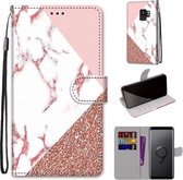 Voor Samsung Galaxy S9 Gekleurde tekening Cross Texture Horizontale Flip PU lederen tas met houder & kaartsleuven & portemonnee & lanyard (stiksel roze steen patroon)