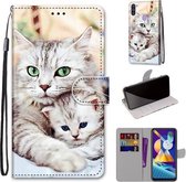 Voor Samsung Galaxy M11 & A11 Gekleurde tekening Cross Texture Horizontale Flip PU lederen tas met houder & kaartsleuven & portemonnee & lanyard (Big Cat Hugging Kitten)