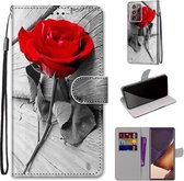 Voor Samsung Galaxy Note20 Ultra Gekleurde Tekening Cross Textuur Horizontale Flip PU Lederen Case met Houder & Kaartsleuven & Portemonnee & Lanyard (Rode Roos Op Houten)