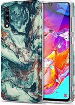 Voor Samsung Galaxy A70 TPU Gilt Marble Pattern beschermhoes (groen)