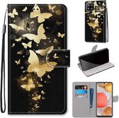 Voor Samsung Galaxy A42 5G Gekleurde Tekening Cross Textuur Horizontale Flip PU Lederen Case met Houder & Kaartsleuven & Portemonnee & Lanyard (Golden Butterfly Group)