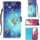 Voor Samsung Galaxy S20 FE 5G 3D schilderij horizontale flip lederen tas met houder & kaartsleuf & lanyard (gouden vlinder)