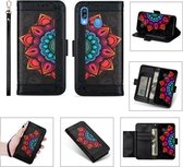 Voor Samsung Galaxy A20 / A30 Afdrukken Tweekleurig half mandala-patroon Dubbelzijdige magnetische gesp Horizontale flip lederen tas met houder & kaartsleuven & portemonnee & fotolijst & lany