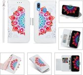 Voor Samsung Galaxy A40 Afdrukken Tweekleurig half Mandala-patroon Dubbelzijdige magnetische gesp Horizontale flip lederen tas met houder & kaartsleuven & portemonnee & fotolijst & lanyard (w