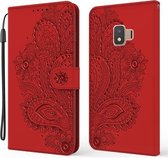 Voor Samsung Galaxy J2 Core / 2020 Pauw Reliëfpatroon Horizontale Flip Leren Case met Houder & Kaartsleuven & Portemonnee & Lanyard (Rood)