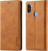 Voor Samsung Galaxy A11 / M11 LC.IMEEK Sterk magnetisme Ultradunne horizontale flip schokbestendig Matte TPU + PU lederen hoes met houder & kaartsleuven & portemonnee (bruin)