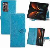 Voor Samsung Galaxy Z Fold2 Mandala Bloem Reliëf Horizontale Flip Leren Case met Beugel / Kaartsleuf / Portemonnee / Lanyard (Blauw)