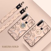 Voor Xiaomi Redmi Note8 Mode Klok Patroon Strass Mobiele Telefoon Shell met Beugel / Hand Touw / Lanyard (Rose Goud)