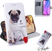 Voor Xiaomi Redmi 9 Gekleurde tekening Horizontale flip lederen tas met houder & kaartsleuf & portemonnee (pug)