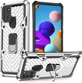 Voor Samsung Galaxy A21s Cool Armor PC + TPU schokbestendig hoesje met 360 graden rotatie ringhouder (zilver)