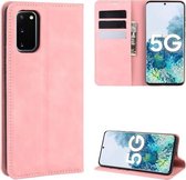 Voor Samsung Galaxy S20 FE 4G / 5G Retro-skin Business magnetische zuignap lederen tas met houder & kaartsleuven & portemonnee (roze)