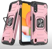 Voor Samsung Galaxy A01 magnetisch pantser schokbestendig TPU + pc-hoesje met metalen ringhouder (roségoud)