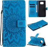 Voor Xiaomi Poco X3 NFC Geperst Afdrukken Zonnebloempatroon Horizontale Flip PU lederen tas met houder & kaartsleuven & portemonnee & lanyard (blauw)