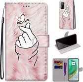 Voor Xiaomi Mi 10T Pro / 10T / K30s Gekleurde tekening Cross Texture Horizontale flip PU lederen tas met houder & kaartsleuven & portemonnee & lanyard (roze handenhart)