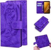 Voor Samsung Galaxy A8 (2018) Tiger Embossing Pattern Horizontale Flip lederen tas met houder & kaartsleuven & portemonnee (paars)