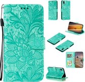 Voor Samsung Galaxy A01 Core Lace Flower Horizontale Flip lederen tas met houder & kaartsleuven & portemonnee & fotolijst (groen)