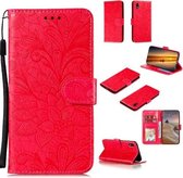 Voor Samsung Galaxy A01 Core Lace Flower Horizontale Flip lederen tas met houder & kaartsleuven & portemonnee & fotolijst (rood)