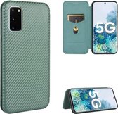 Voor Samsung Galaxy S20 FE 5G / 4G & S20 Lite Koolstofvezel Textuur Magnetische Horizontale Flip TPU + PC + PU lederen tas met kaartsleuf & Lanyard (groen)