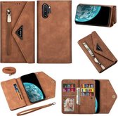 Voor Samsung Galaxy Note10 + Skin Feel Rits Horizontale Flip Leren Case met Houder & Kaartsleuven & Fotolijst & Lanyard & Lang Touw (Bruin)