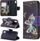 Gekleurde tekening patroon horizontale flip lederen tas met houder & kaartsleuven & portemonnee voor Xiaomi Redmi 7A (grote vlinder)
