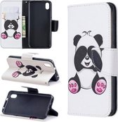 Gekleurde tekening patroon horizontale flip lederen tas met houder & kaartsleuven & portemonnee voor Xiaomi Redmi 7A (verlegen panda)