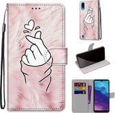 Voor ZTE Blade A5 2020 Gekleurde Tekening Cross Textuur Horizontale Flip PU Lederen Case met Houder & Kaartsleuven & Portemonnee & Lanyard (Roze Handen Hart)
