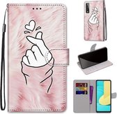 Voor LG Stylo 7 5G Gekleurde Tekening Cross Textuur Horizontale Flip PU Lederen Case met Houder & Kaartsleuven & Portemonnee & Lanyard (Roze Handen Hart)