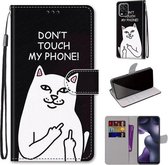 Voor xiaomi mi 10 lite gekleurde tekening kruis textuur horizontale flip pu lederen tas met houder & kaartsleuven & portemonnee & lanyard (middelvinger witte kat)