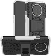 Voor OnePlus 7T Tyre Texture Shockproof TPU + PC beschermhoes met houder (wit)
