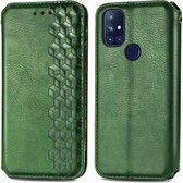 Voor OnePlus N10 Cubic Grid Pressed Horizontal Flip Magnetic PU Leather Case met houder & kaartsleuven & portemonnee (groen)