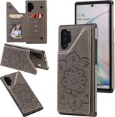 Voor Samsung Galaxy Note 10 Pro bloem reliëf patroon schokbestendig beschermhoes met houder & kaartsleuven & fotolijst (grijs)