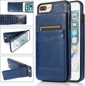 Effen kleur pc + TPU beschermhoes met houder en kaartsleuven voor iPhone 8 Plus / 7 Plus (blauw)