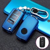 Voor Skoda Opvouwbare 3-knops auto TPU sleutel beschermhoes sleutelhoes met sleutelring (blauw)