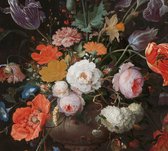 Stilleven met bloemen en een horloge, Abraham Mignon - Fotobehang (in banen) - 250 x 260 cm