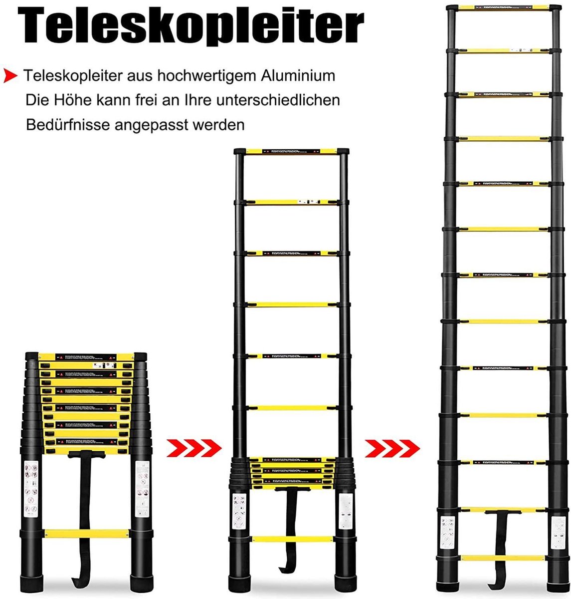 3,8 m Telescopische Ladder Multifunctionele Ladder Uittrekbare Ladder Multifunctionele Ladder Uittrekbare Ladder 13 Trappen Staande Ladder van hoogwaardig Aluminium Belastbaarheid 150 kg