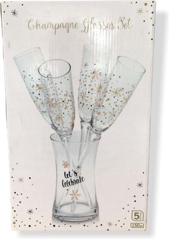 EH - Champagneglazen set - set van 4 glazen zonder voet - inclusief  glazenhouder | bol.com