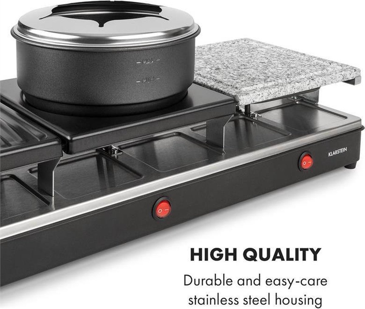 Klarstein Fonduelette XL - Gourmetstel - raclette-grill en fondue 1650W - metalen grillplaat, natuurstenen plaat en crêpesplaat - voor 12 personen – foto 7