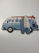 Houten kapstok/sleutelrek retro bus blauw