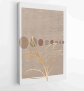 Botanical and golden line wall art vector set. Earth tone boho foliage line art drawing with abstract shape. 3 - Moderne schilderijen – Vertical – 1827852725 - 115*75 Vertical