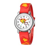 Horloge rood met hartjes