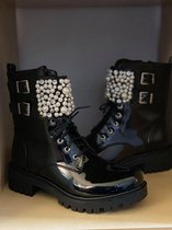 Laarzen-zwart-parel-boots-schoenen-lak 38