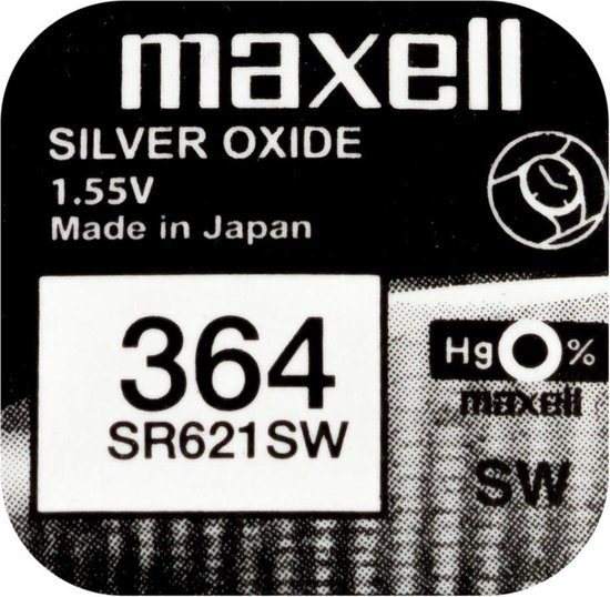 MAXELL 364 / SR621SW zilveroxide knoopcel horlogebatterij 2(twee) stuks