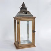 Lantaarn - windlicht - kandelaar - bruin / taupe - hout / metaal - 51 cm hoog