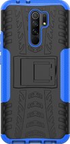 Xiaomi Redmi 9 Hoesje - Mobigear - Tire Serie - Hard Kunststof Backcover - Zwart / Blauw - Hoesje Geschikt Voor Xiaomi Redmi 9