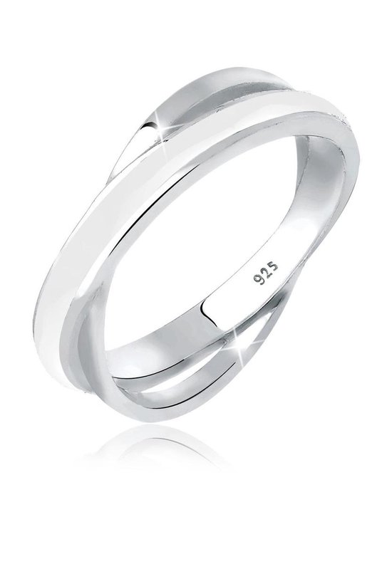 Elli Dames Ring Dames Wikkel Modern met wit Emaille in 925 Sterling Zilver