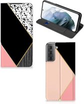 Bookcase Hoesje Geschikt voor Samsung Galaxy S21 FE Smart Cover Black Pink Shapes